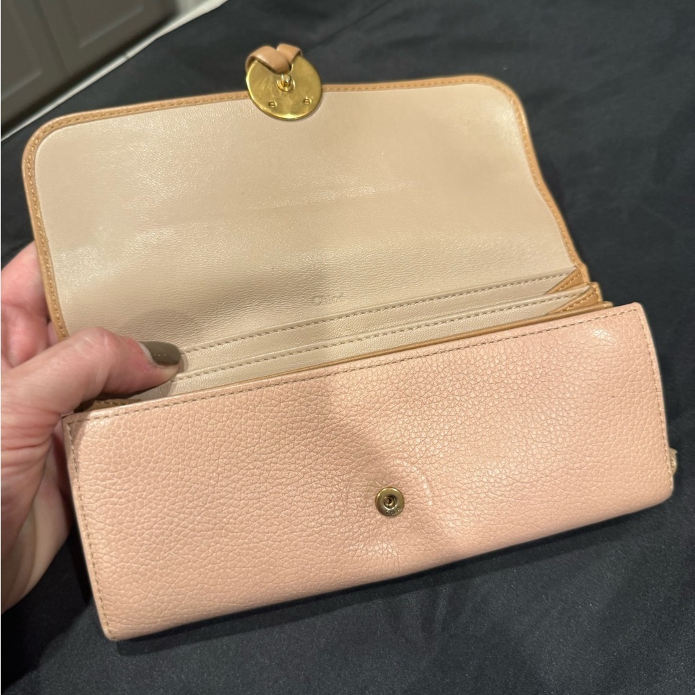 Chloe Indy Continental Flap Wallet Blush Pink Grained Leather Logo Closure - Picture 7 of 16